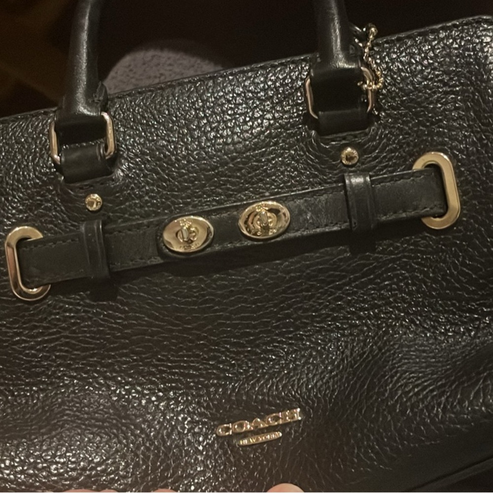Coach Black Leather Satchel with Gold Accents